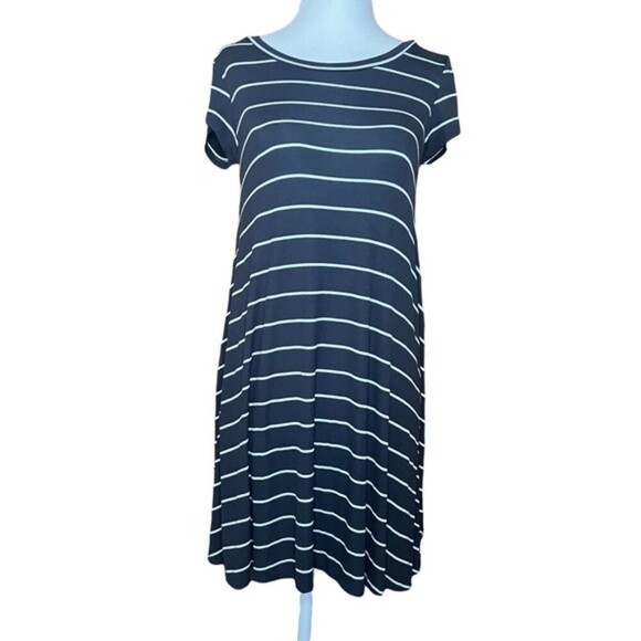 Billabong Gray White Ribbed Striped Short Sleeve Beachy Mini Swing Dress S - Picture 4 of 8